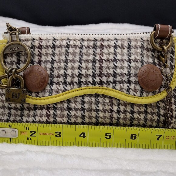 GAP Handbags - GAP Y2K Tweed Mini Shoulder Bag | Retro Houndstooth Yellow Trim Purse